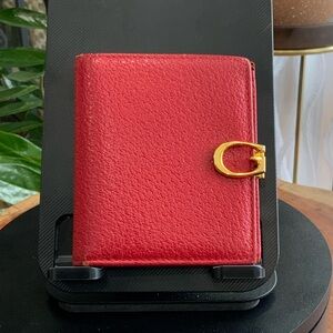 Gucci Red Pebbled Leather Bifold Wallet Gold G Mini Bag WOC Chain COA